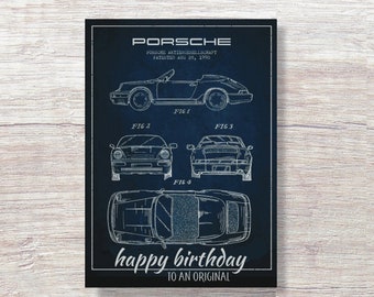 Porsche 911 Birthday Card, Patent Art, Vintage or Classic Car Card  - a great card for him or her
