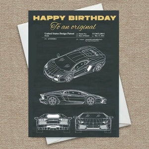 Carte d'anniversaire de voiture de sport, brevet de voiture Lamborghini classique, idéale pour un amateur de voiture ou de Lambo, un mari, une femme, tous ceux qui aiment les voitures