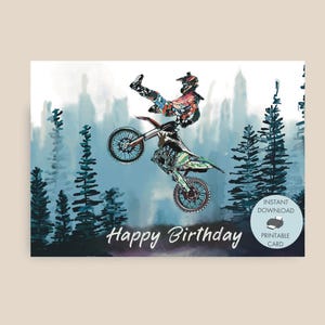 Printable Dirt Bike Card, Instant Download Motorsport Air Jump Trick Birthday Card for a son, grandson, brother, nephew or friend
