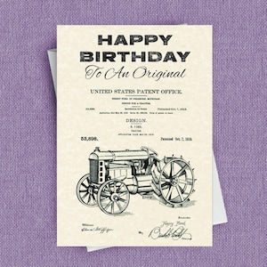 Carte d'anniversaire de tracteur, impression de brevet du tracteur de 1919 par Henry Ford - Parfaite pour un père, un grand-père, un mari et un fils qui aime la ferme