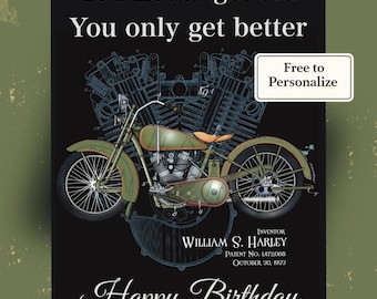 Harley-Davidson Birthday Card -  Personalize this Vintage, Classic Motorcycle Biker Card