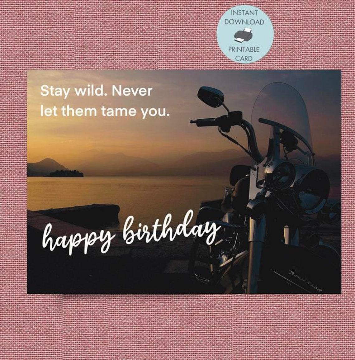Motorcycle Birthday Card, Printable Funny 50th Birthday Instant ...