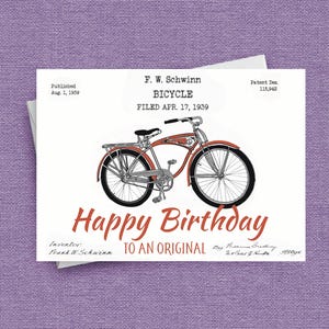 Carte d'anniversaire Schwinn Bicycle, une excellente carte d'anniversaire de cycliste pour mari, papa, grand-père ou tout amateur de vélo. Intérieur gratuit