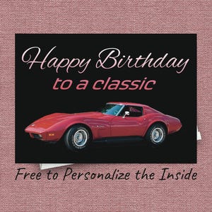 Carte d'anniversaire Corvette, personnalisez cette carte de voiture classique amusante, idéale pour un père, un grand-père, un mari ou tout amateur de Corvette.