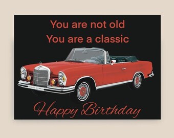 Tarjeta de cumpleaños de Mercedes, tarjeta de automóvil clásico personalizada para papá, esposo, abuelo, amantes de Mercedes y más.