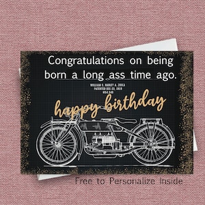 Carte d'anniversaire Harley Davidson, personnalisez cette carte de moto ou de motard, parfaite pour un mari, un père, un grand-père ou un frère