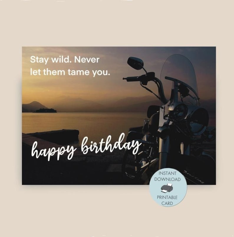 Motorcycle Birthday Card, Printable Funny 50th Birthday Instant ...