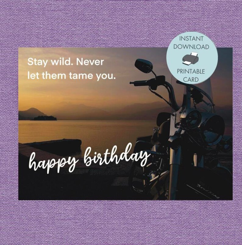 Motorcycle Birthday Card, Printable Funny 50th Birthday Instant ...