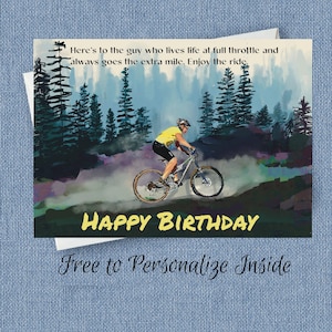 Carte d'anniversaire vélo, personnalisable à l'intérieur, cette carte d'anniversaire vélo ou VTT est parfaite pour un mari ou un petit ami.
