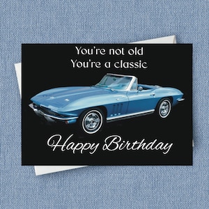 Carte personnalisée d'anniversaire Corvette pour lui, carte drôle de voiture vintage ou classique, parfaite pour un mari, un père, un grand-père, tout fan de Corvette