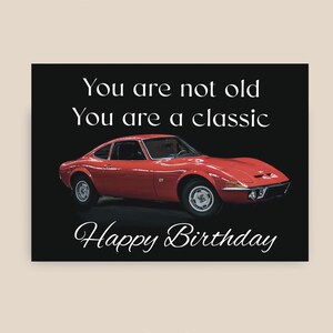 Carte d'anniversaire Opel GT, carte de voiture vintage ou classique amusante à personnaliser