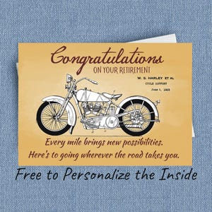 Carte de retraite Harley Davidson, moto félicitations pour patron, collègue, enseignant ou motard, gratuit à personnaliser à l'intérieur