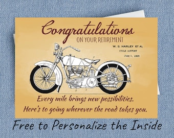 Carte de retraite Harley Davidson, moto félicitations pour patron, collègue, enseignant ou motard, gratuit à personnaliser à l'intérieur
