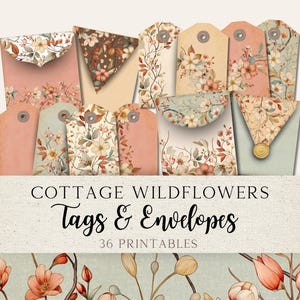 Printable Junk Journal Tags & Mini Envelopes | Cottage Wildflower Ephemera Set | Vintage Floral Digital Kit for  Scrapbooking  | CWJJ01