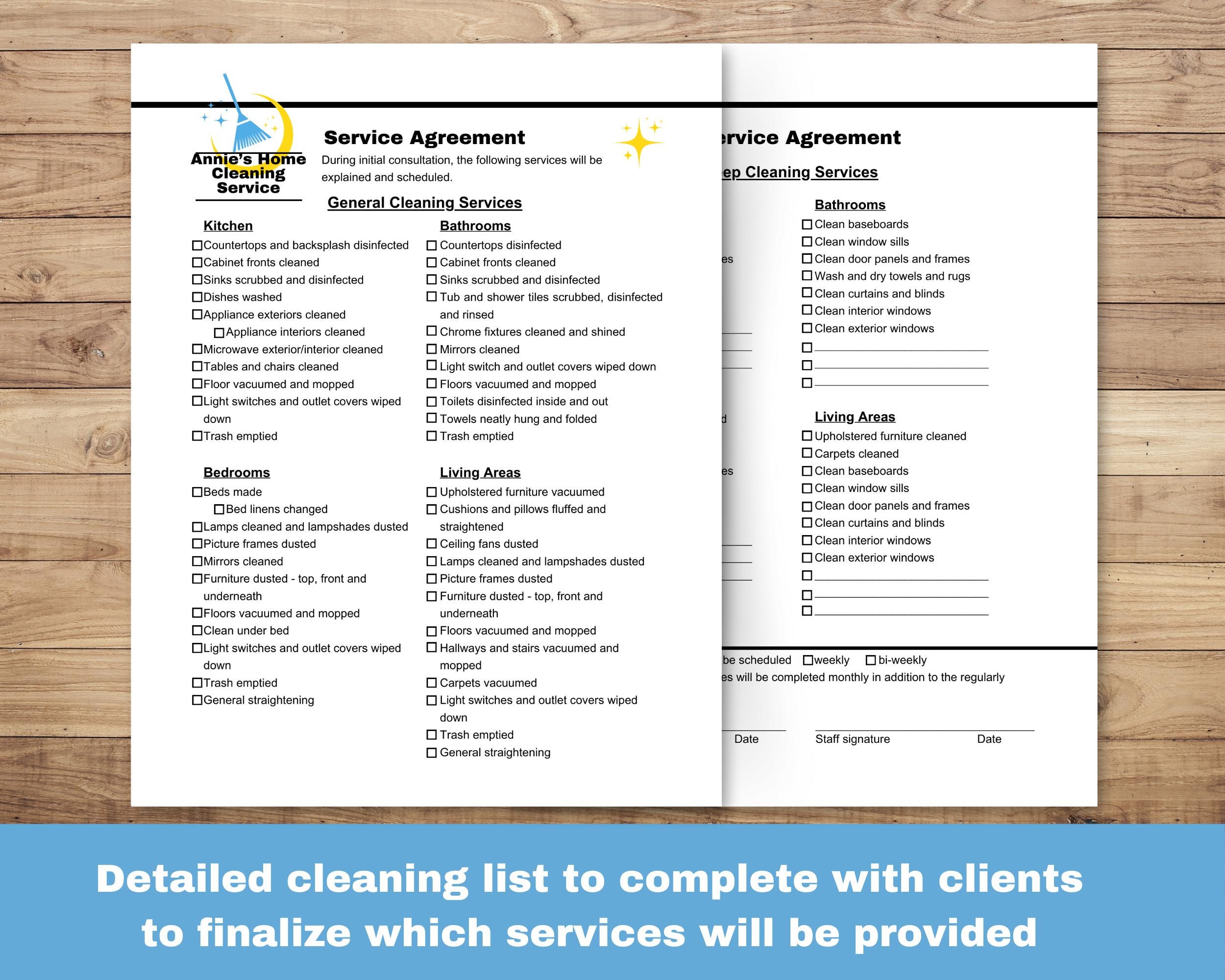 House Cleaning Service Agreement, Editable Cleaning Contract Template ...