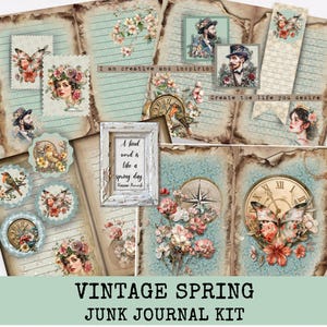 Junk Journal Vintage Spring Floral Kit, Printable Journal Ephemera, Junk Journal Pockets, Scrapbook Supplies, Digital Download