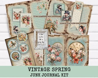Junk Journal Vintage Spring Floral Kit, Printable Journal Ephemera, Junk Journal Pockets, Scrapbook Supplies, Digital Download