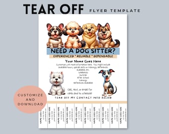Folleto personalizable sobre cuidado de perros: ¡folleto arrancable para promocionar su negocio de cuidado de perros, peluquería canina o paseo de perros con estilo! Editable
