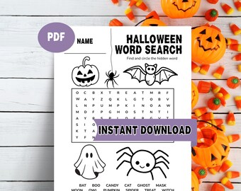 Halloween Word Search for Kids | Fun Printable Puzzle with 12 Easy Words & Answer Key | Halloween Party Game | School party game