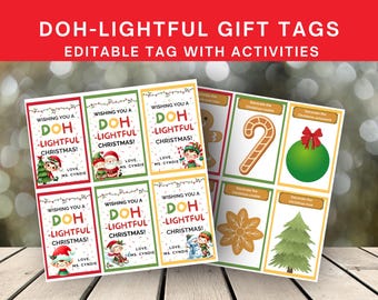 Wishing You a Doh-lightful Christmas | Playdough Gift Tag | Editable Printable Non-Candy Favor | Playdoh Activity for Classroom Gifts