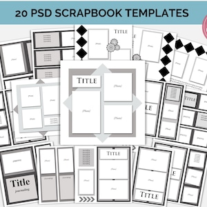 Paquete de álbumes de recortes digitales: plantillas PSD en capas de 12 x 12 pulgadas para Junk Journal, plantillas de álbumes de recortes de Photoshop