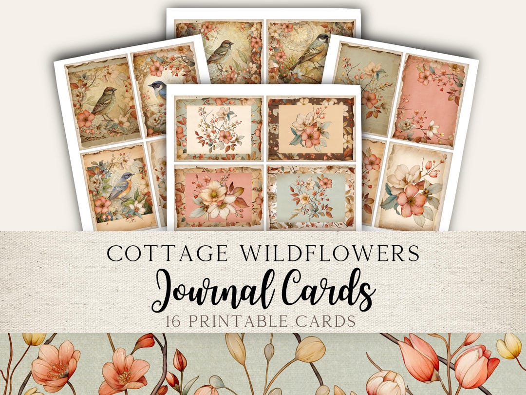 Junk Journal Printable Cards | Cottage Wildflower Ephemera | Vintage ...