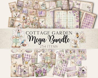 Cottage Garden Junk Journal MEGA Bundle – 254 Pieces | Vintage Ephemera, Tags, Cards, Fussy Cuts & More | Instant Download Printable Kit
