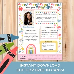 Conozca al maestro Plantilla editable, Carta de bienvenida al maestro, Regreso a la escuela, Carta de presentación del maestro, Boletín informativo del aula