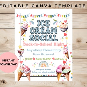 Ice Cream Social Flyer | Ice Cream Fundraiser | Canva Template | Ice Cream Party | Ice Cream Fundraiser | Ice Cream Invite Template