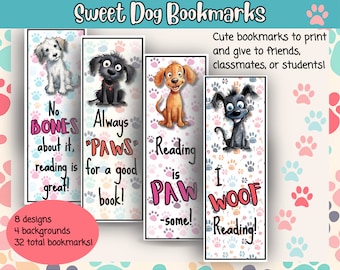Cute Pup Bookmarks, Printable Bookmarks for Kids, Parents, and Teachers, Printable Gift for Book Lovers, Digital Download