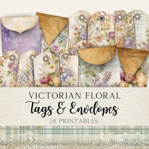 Victorian Floral Junk Journal Tags & Mini Envelopes | Printable Ephemera Set | Vintage Floral Digital Kit for  Scrapbooking  | VFJJ01