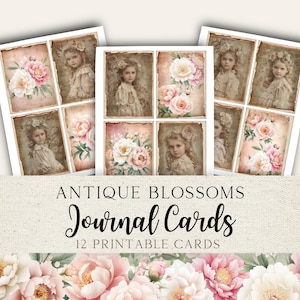 Cartes imprimables Junk Journal, victorien Girl Junk Journal, cartes de journalisation numérique, floral vintage des années 1900, ABJJ01
