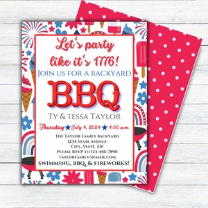 Bewerkbare 4 juli BBQ-uitnodiging – patriottische canvassjabloon – rood wit blauw feestuitnodiging – Memorial Day of Independence Day afdrukbare