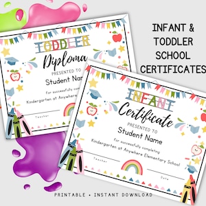 Modello per diploma neonato e bambino, certificato scolastico STAMPABILE, modello Canva