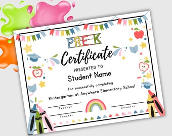 Pre K diploma template, PRINTABLE Preschool certificate, Canva template