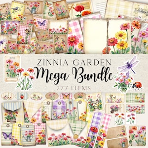 MÉGA Lot de journaux à ordures Zinnia Garden – 277 pièces | Imprimables éphémères, étiquettes, cartes, objets décoiffés et plus | ZGJJ01