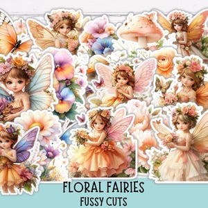 Floral Fairies Fussy Cuts - Scrapbooking and Cardmaking - Digital Download - Garden Ephemera for Junk Journals