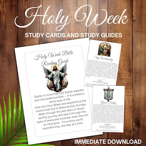 Holy Week Daily Study Cards | Palm Sunday to Easter Study Guide | Holy Week scripture readings and Reflecton journal prompts