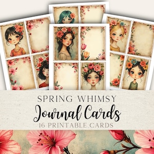 Whimsical Spring Girls Journal Cards | Junk Journal Printable Cards | Vintage Girl and flowers | Instant Download | SWJJ01