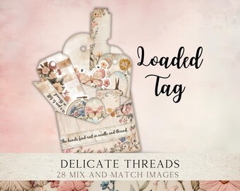 Delicate Threads Loaded Tag Kit | Printable Ephemera, Pockets & Fussy Cuts | Junk Journal Download | DTJJ01