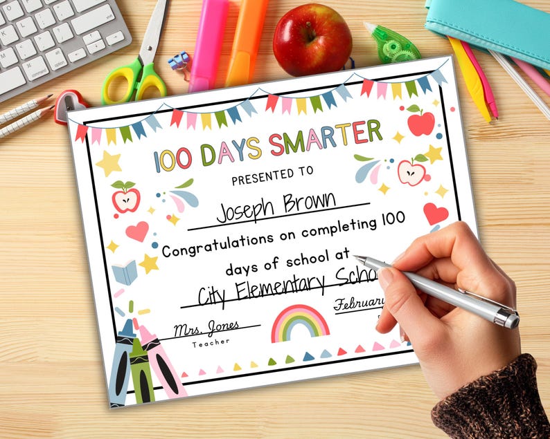100th Day of School Certificate Template, 100 Day Printable Certificate ...