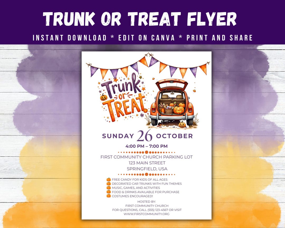 Trunk or Treat Flyer Template | Editable Halloween Invitation | Canva ...