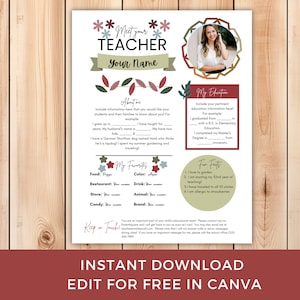 Plantilla EDITABLE para conocer al maestro, Carta de bienvenida para maestros boho, Regreso a clases, Carta de presentación para maestros, Boletín informativo para el aula