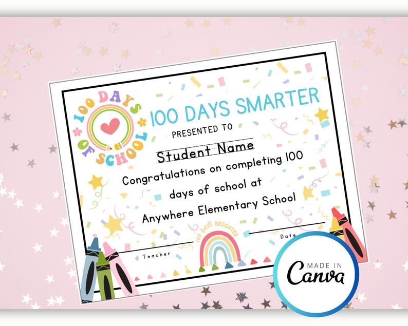 100th Day of School Certificate Template, 100 Day Printable Certificate ...
