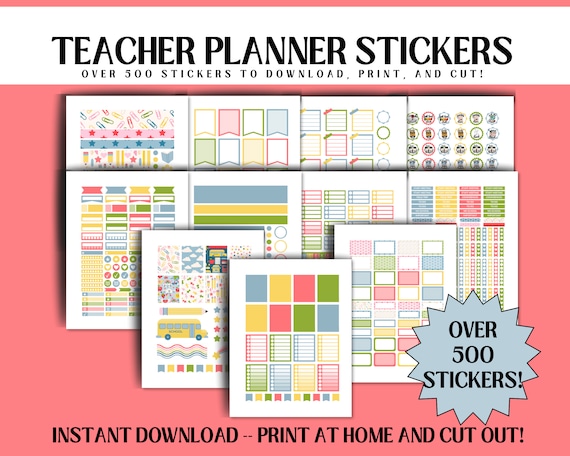 PRINTABLE Teacher Planner Stickers, Teacher stickers for instant download, Cricut Sticker Template, Laptop stickers, Work planner stickers
