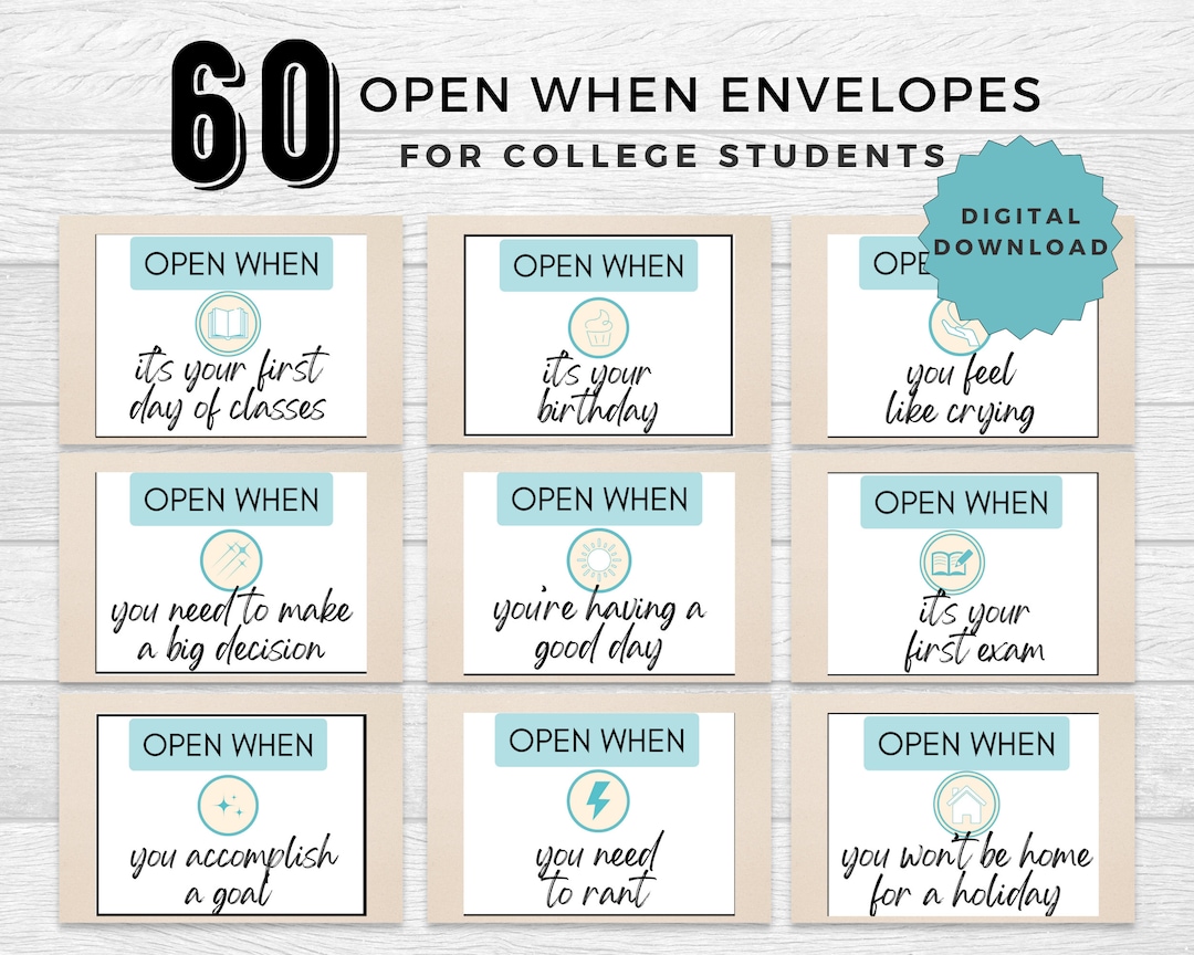 Student Envelopes Open When Envelopes for College Students, College Care Package Letters ...