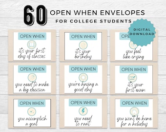 Open When envelopes for college students, College care package letters, Open When letters, Open When digital download
