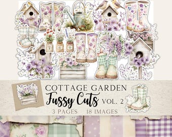 Cottage Garden Fussy Cuts | Printable Junk Journal Ephemera | Spring Floral Digital Clipart | Vintage Garden Instant Download