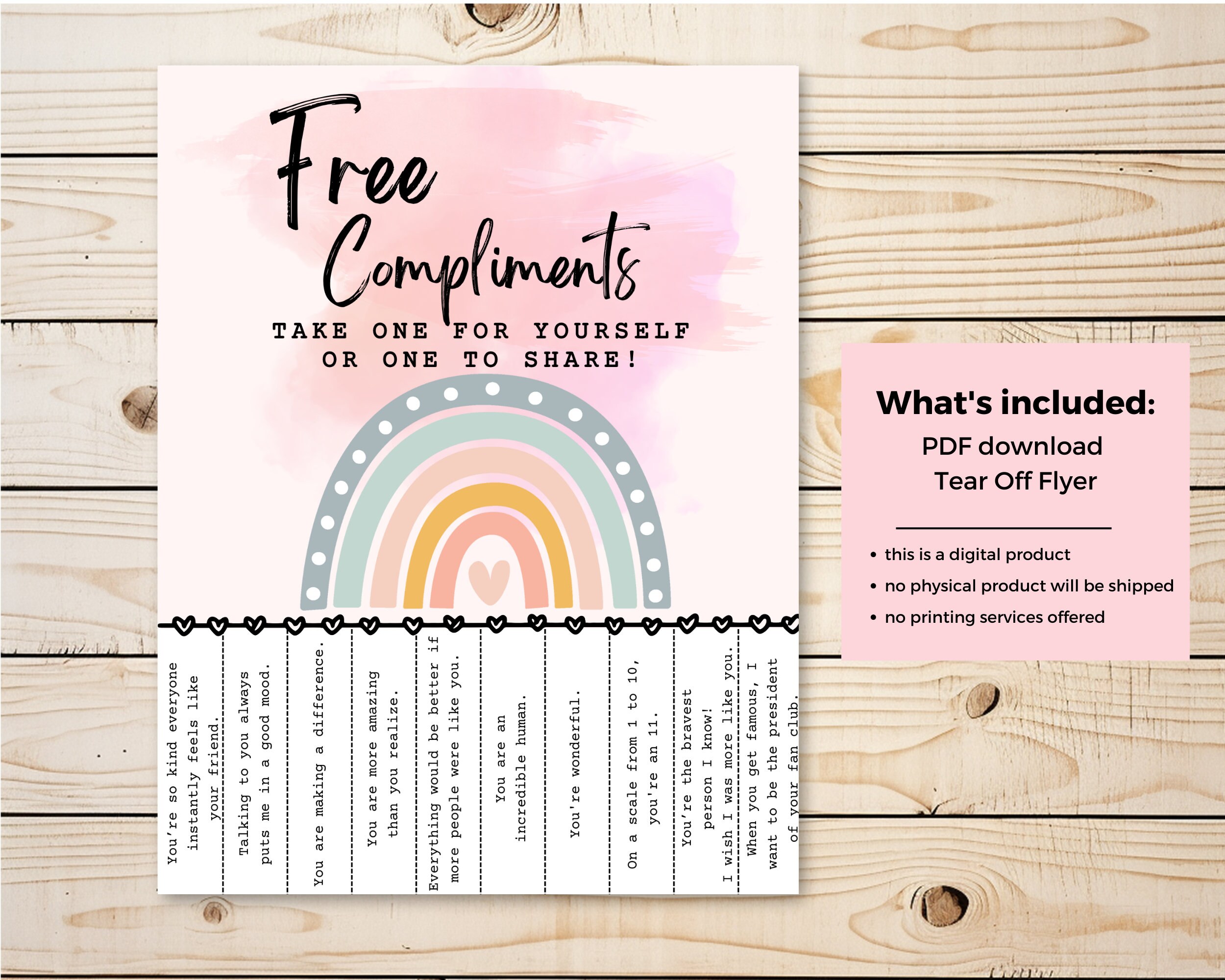 Compliment Tear off Flyer for School Counselors, Therapists, Teachers ...