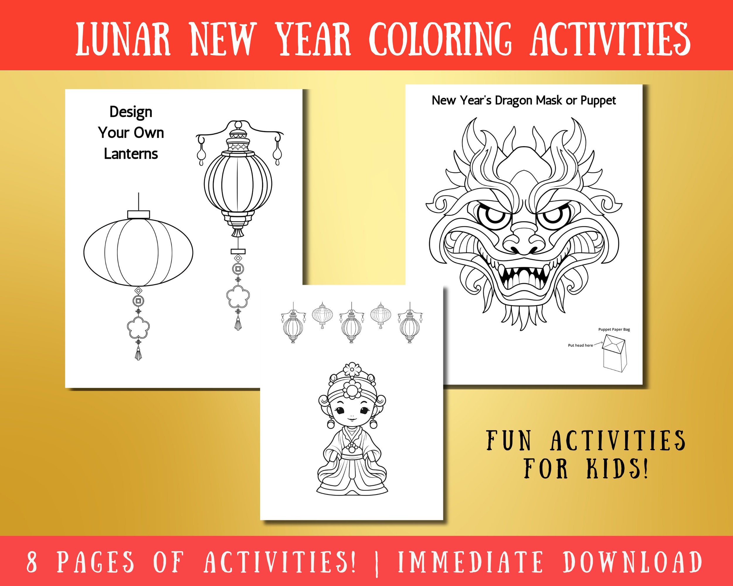 Lunar New Year PRINTABLE Coloring Pages. Activities for Children. - Etsy